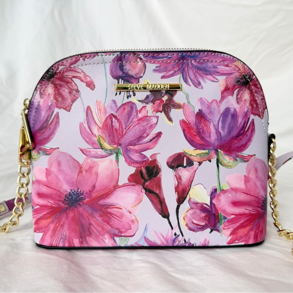 Steve Madden Purple Floral Tropical Print Dome Crossbody Purse